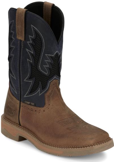 le bos Justin Navy Blue Water Buffalo/Peanut Tan (Brown) Bolt 11 inch Composite Toe Men's Workboots SE4115