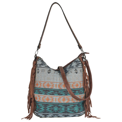 le bos Justin Teal/Multi Women's Jacquard Hobo Bag with Side Fringe 23119853