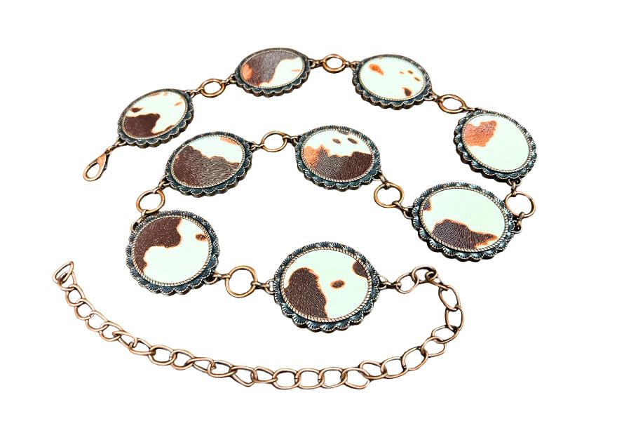 le bos Kamberly Light Turquoise Stone Chain Belt 16017-BRN