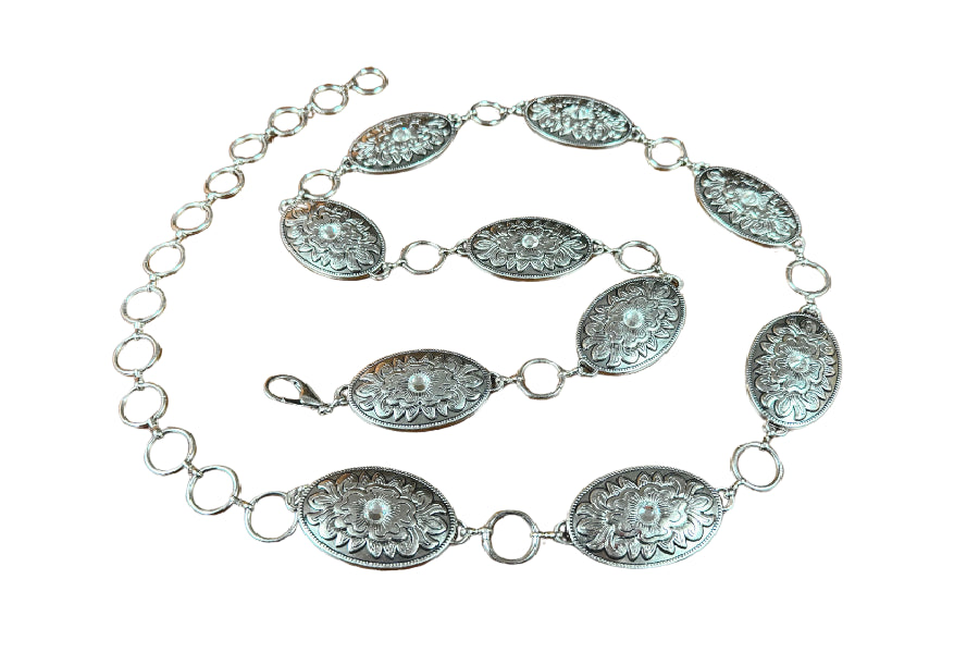le bos Kamberly Silver Chain Belt with Stones on the Conchos 16018-SILVER
