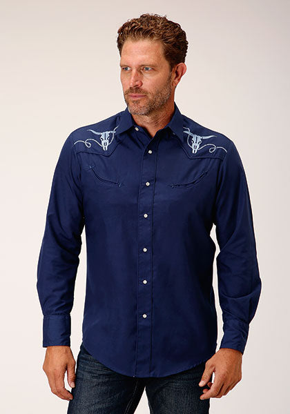 le bos Karman Roper Blue Men's Long Sleeve Western Style Shirt 01-001-0017-0512
