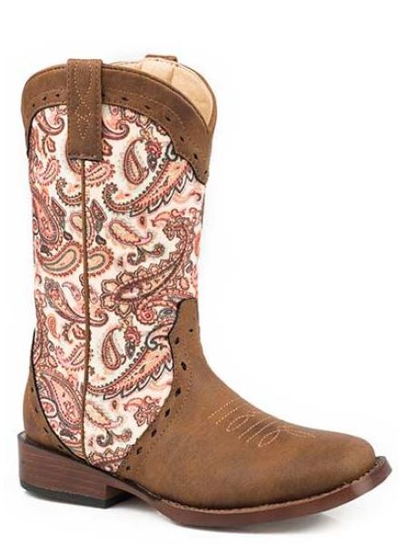 le bos Karman Roper Pink Paisley Glitter Geo Children's Wide Square Toe Western Boots 0901819011528BR