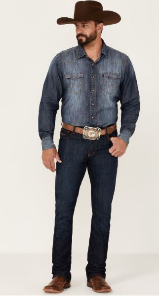 le bos Kimes Ranch Dark Wash Roger Mens Stretch Slim Boot Cut Jeans MJ-18175