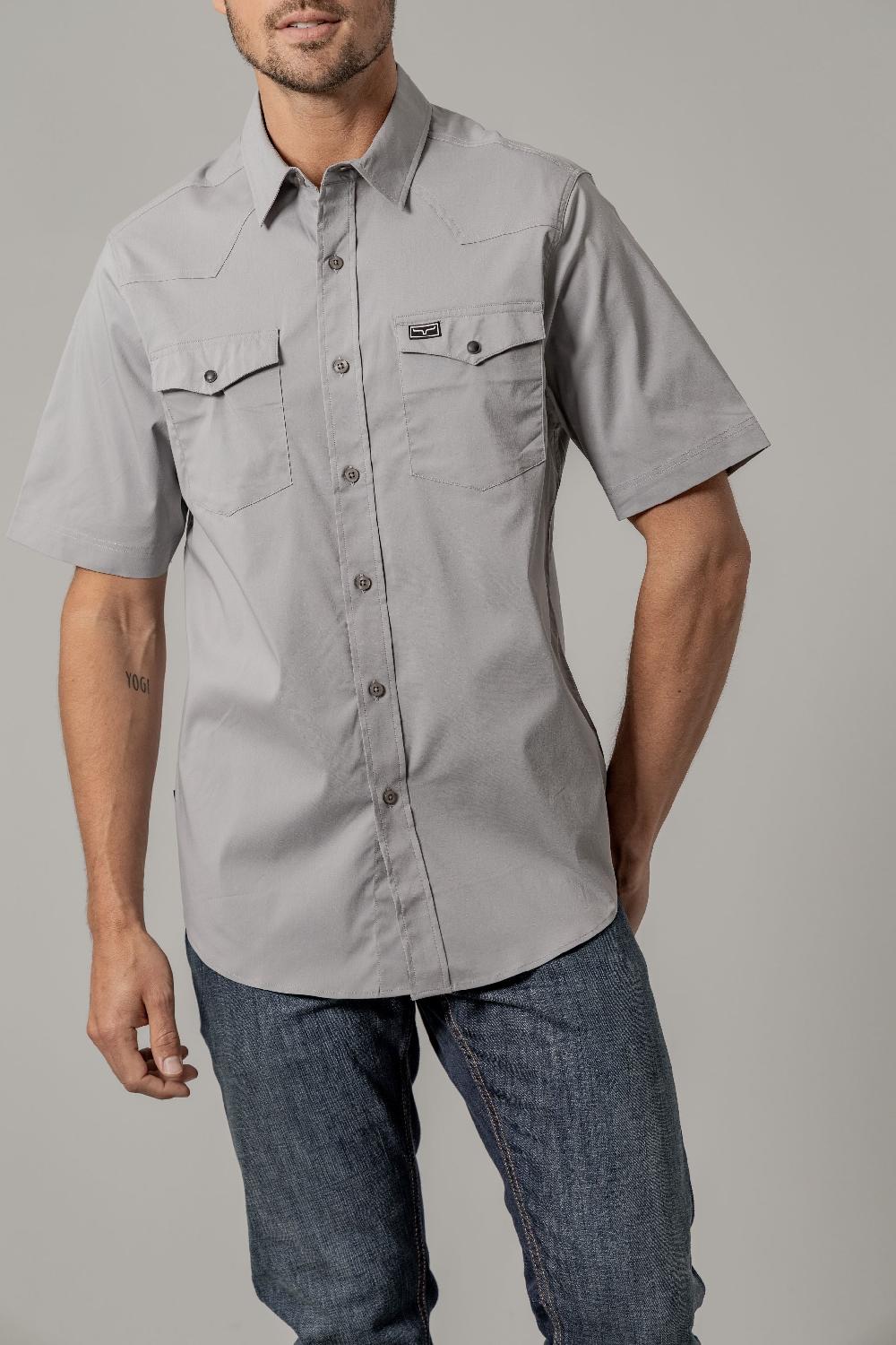 Le Bos Kimes Ranch Grey Rio Men's Collared Short Sleeve Dress Shirt MDS0000031GY001