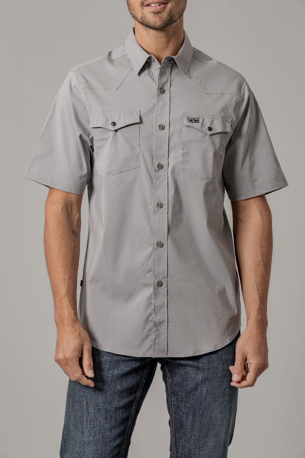 le bos Kimes Ranch Grey Rio Men's Collared Short Sleeve Dress Shirt MDS0000031GY001