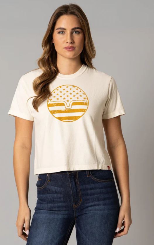 le bos Kimes Ranch Ivory American Bullseye Crop Tee WSH0000011