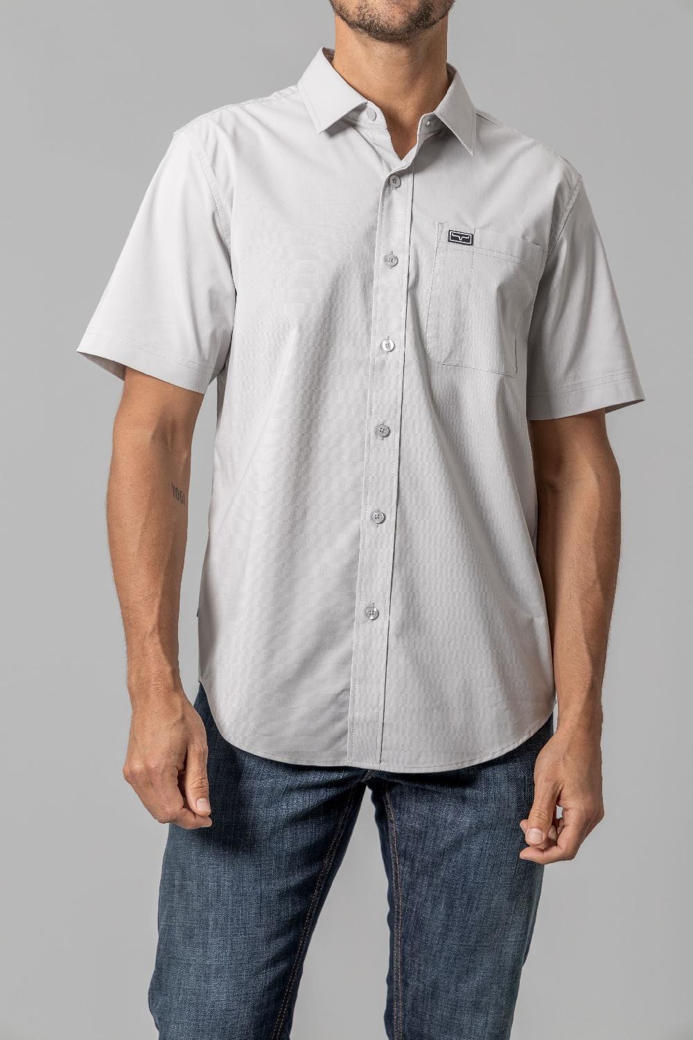 le bos Kimes Ranch Silver White Linville Men's Collared Short Sleeve Button Front Dress Shirt MDS0000023GY033