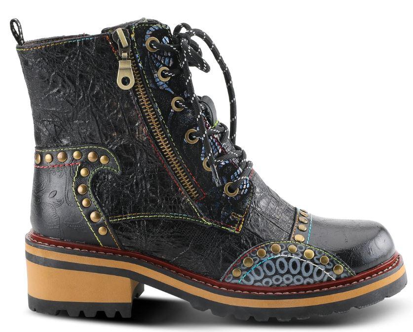 Le Bos L'Artiste By Spring Step Black Multi Rugup Women's Booties