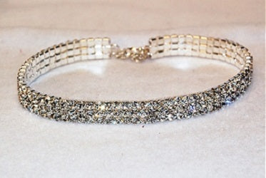le bos J-154 3 Row Clear Rhinestone Choker