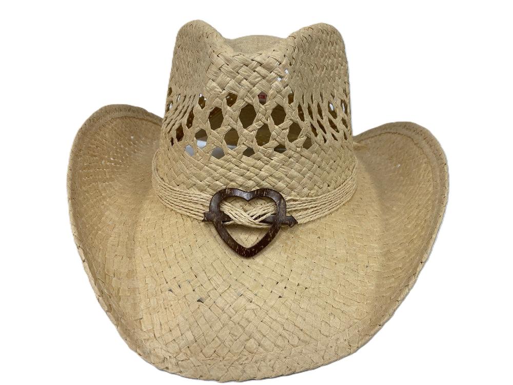 le bos Lebo's Beige Ladies Fashion Straw Western Hat with Heart ZA260BG