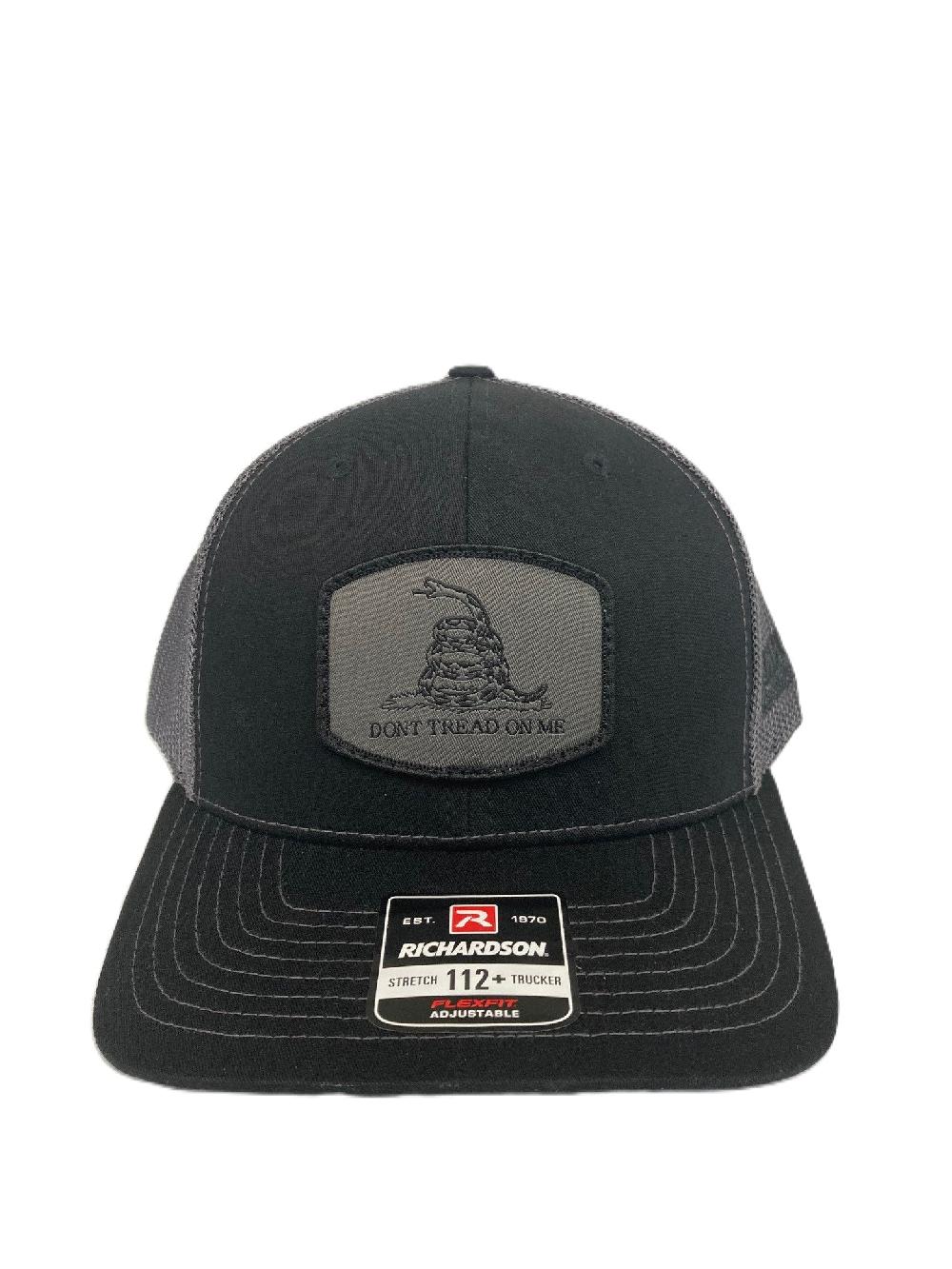 le bos Lebo's Black Richardson 112 Plus Trucker Hat with Grey Don't Tread on Me Patch 112PL-BGP-DTOM