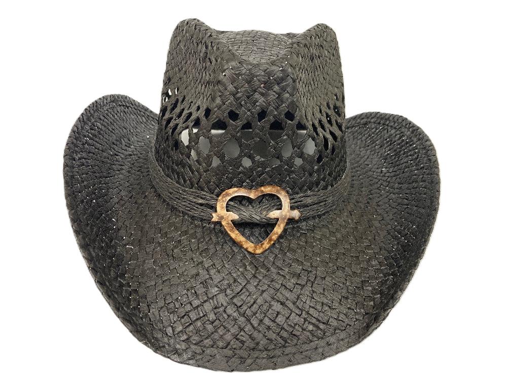 le bos Lebo's Black Women's Straw Fashion Hat with Heart ZA260
