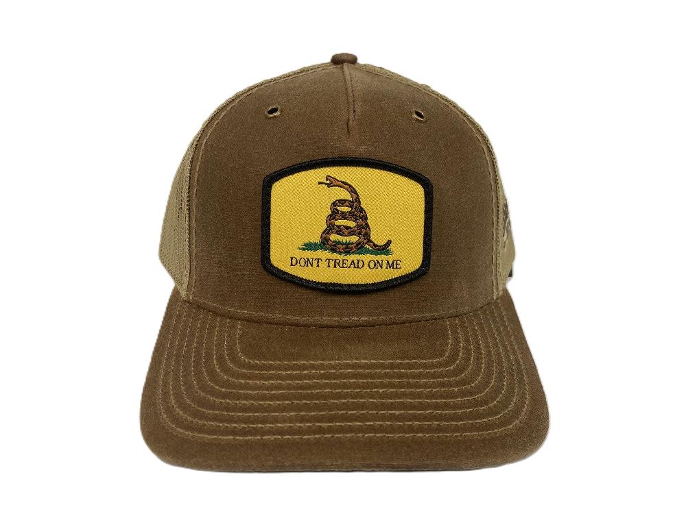 le bos Lebo's Buck/Khaki Trucker Hat with Yellow Don't Tread On Me Patch 112WH-BUK-DTOM