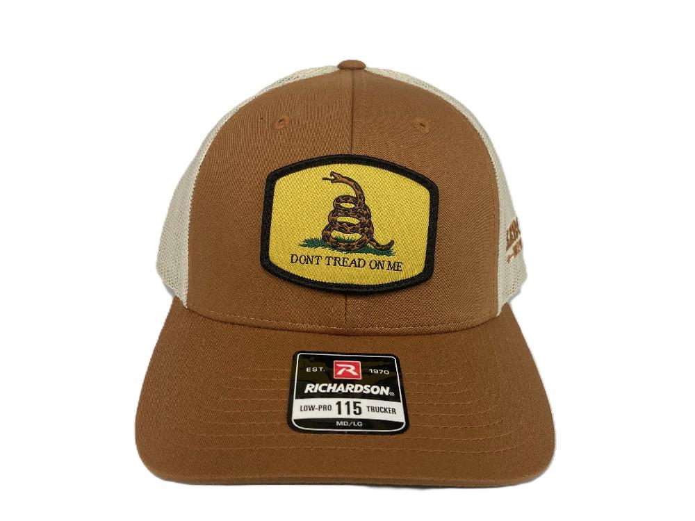 le bos Lebo's Caramel/Birch Richardson 115 Low-Pro Trucker Hat with Don't Tread on Me Yellow Patch 115-CRBI-DTOM le bos Lebo's Caramel/Birch Richardson 115 Low-Pro Trucker Hat with Don't Tread on Me Yellow Patch 115-CRBI-DTOM