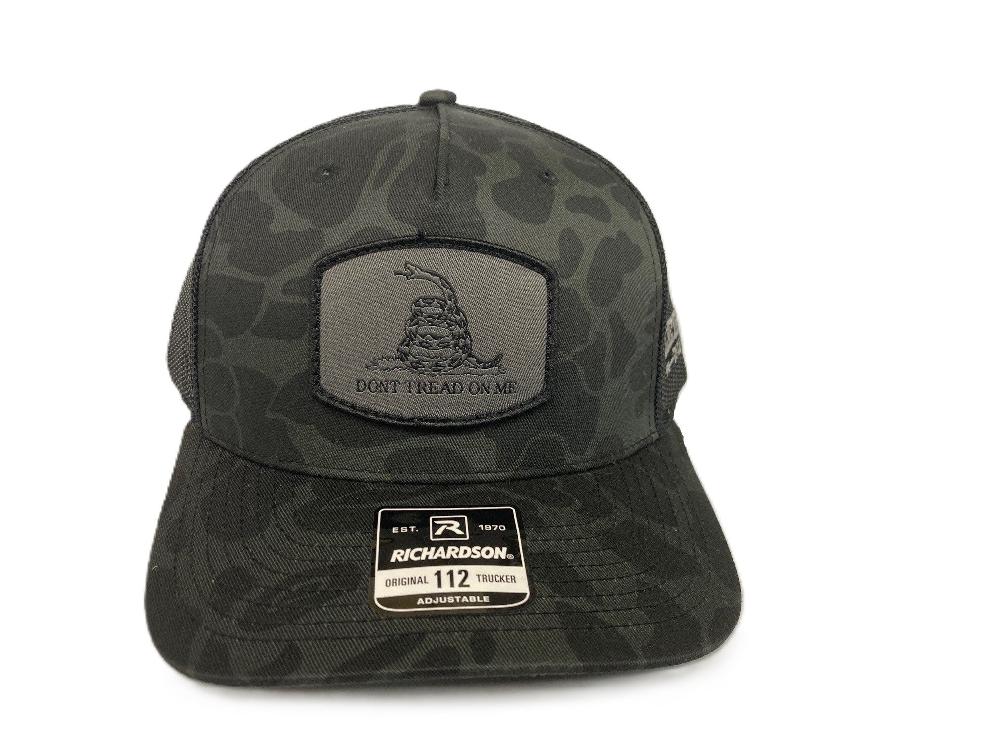 le bos Lebo's Duck Camo Richardson 112 Snapback Trucker Hat with Grey Don't Tread On Me Patch 112PFP-SBDBDTOM