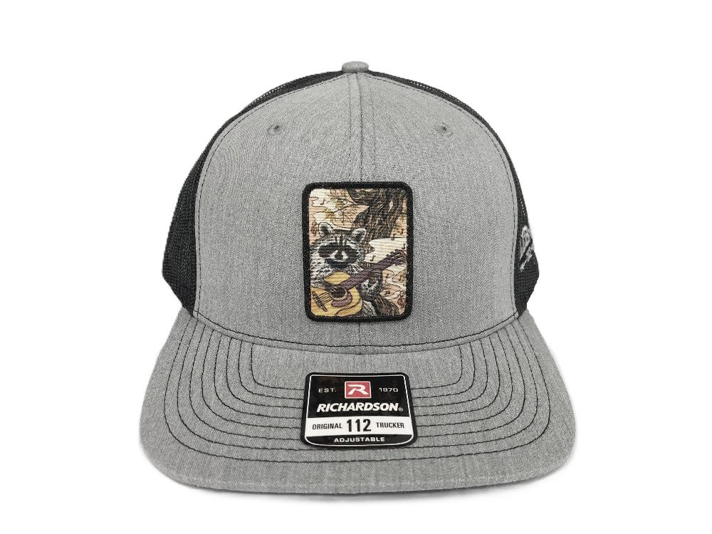 le bos Lebo's Heather Grey/Black Richardson 112 Trucker Cap with Raccon Patch MFRG-112-HGB