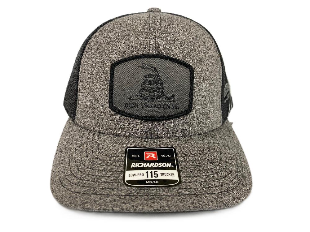 le bos Lebo's Heather Grey/Black Richardson 115CH Low Pro Trucker Hat with Grey Don't Tread On Me Patch 115CH-BHB-DTOM