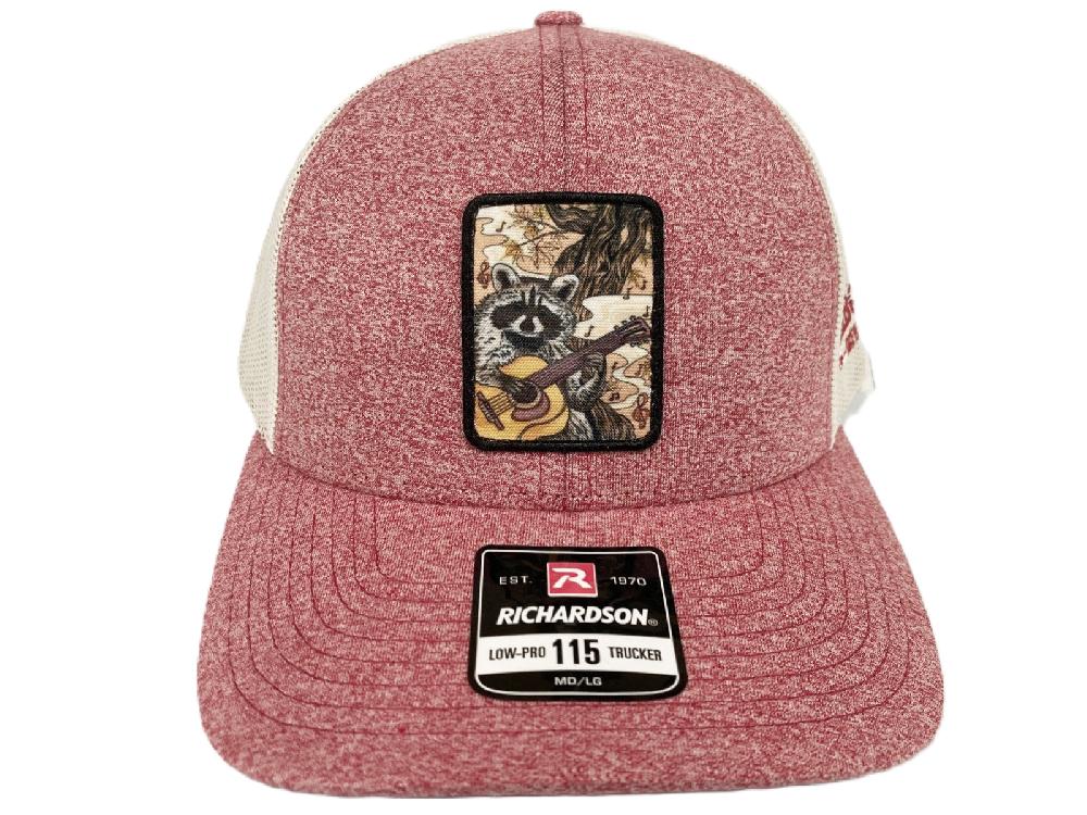 le bos Lebo's Heather Red/Birch Richardson 115 Low Pro Trucker Hat with Racoon Patch MFRG115CH-REHBI le bos Lebo's Heather Red/Birch Richardson 115 Low Pro Trucker Hat with Racoon Patch MFRG115CH-REHBI