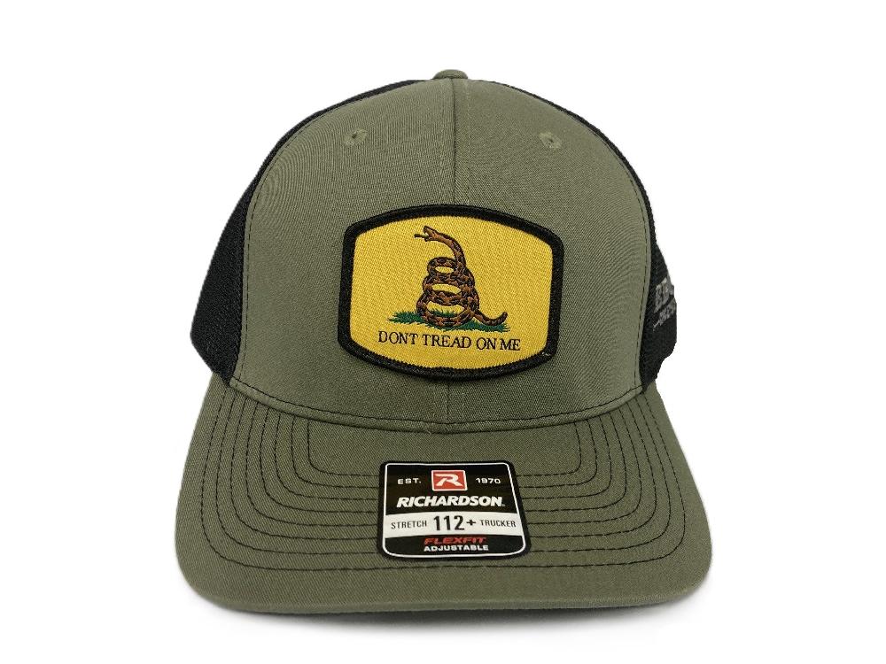le bos Lebo's Loden/Black Richardson 112 Plus Trucker Hat with Don't Tread on Me Yellow Patch 112PL-LOB-DTOM