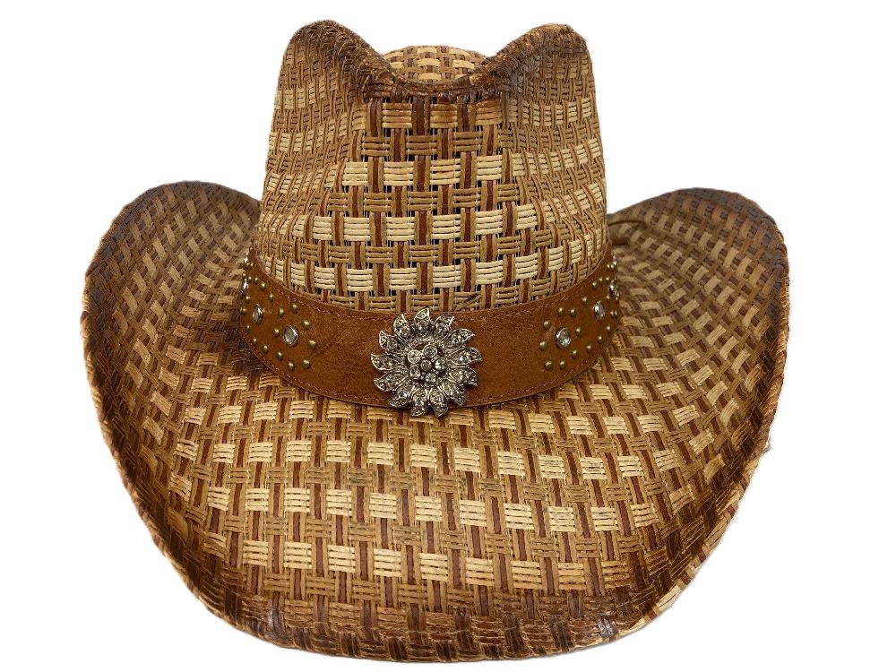 le bos Lebo's Tan/Brown Basketweave Women's Straw Fashion Hat ZA211