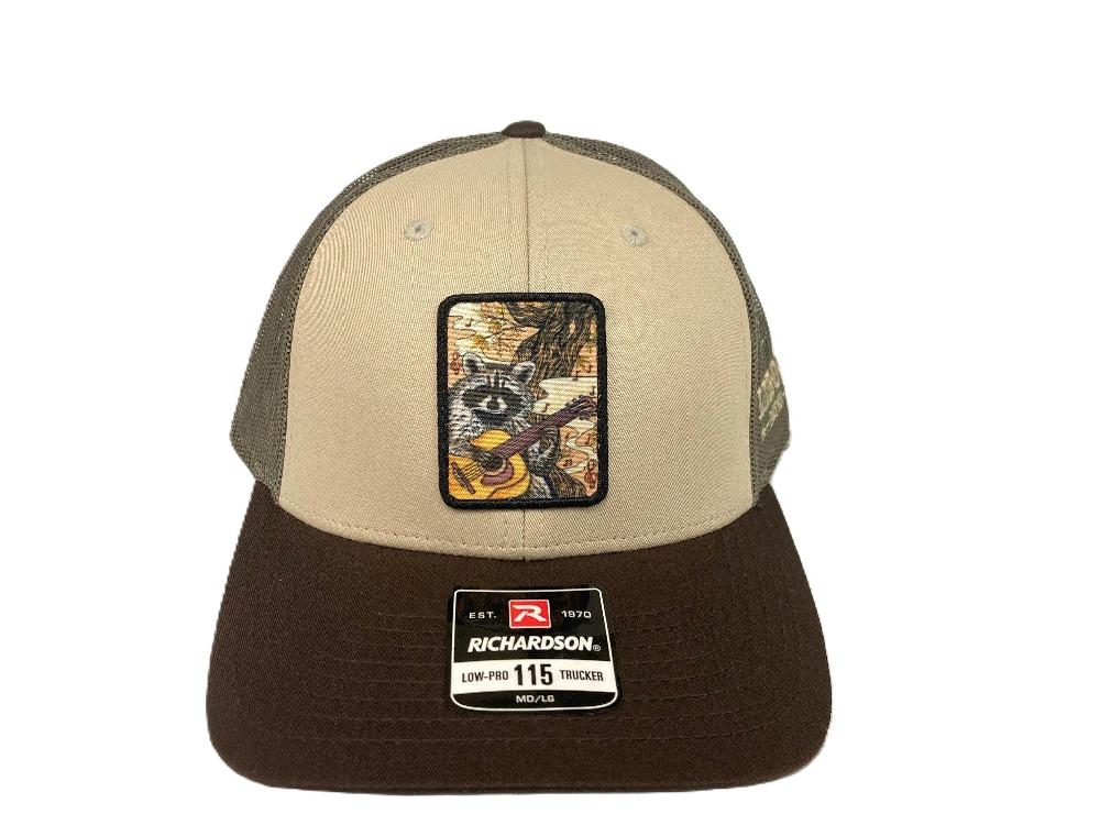 le bos Lebo's Tan/Loden/Brown Richardson 115 Trucker Hat with Raccoon Patch MFRG-115-TLOBN