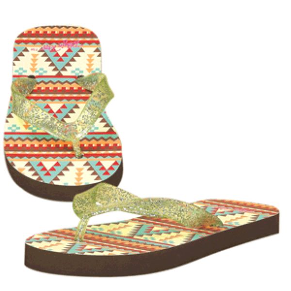 le bos M and F Green Glitter Mila Aztec Girls Flip Flop 4209828