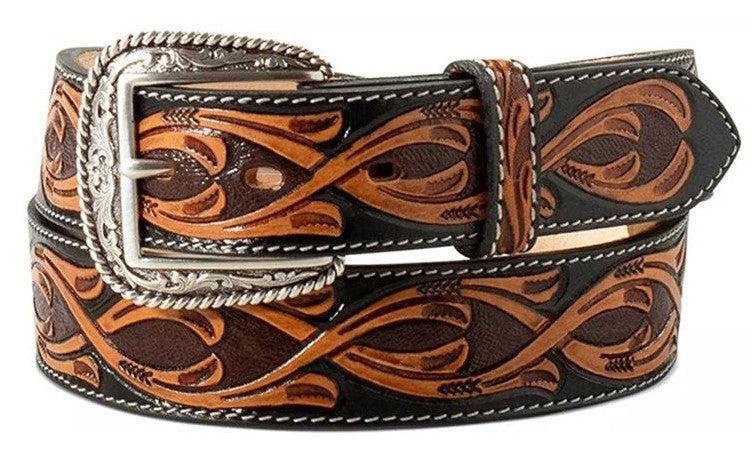 le bos M&F Ariat Black/Brown Hand Tooled Men's Belt A10433107
