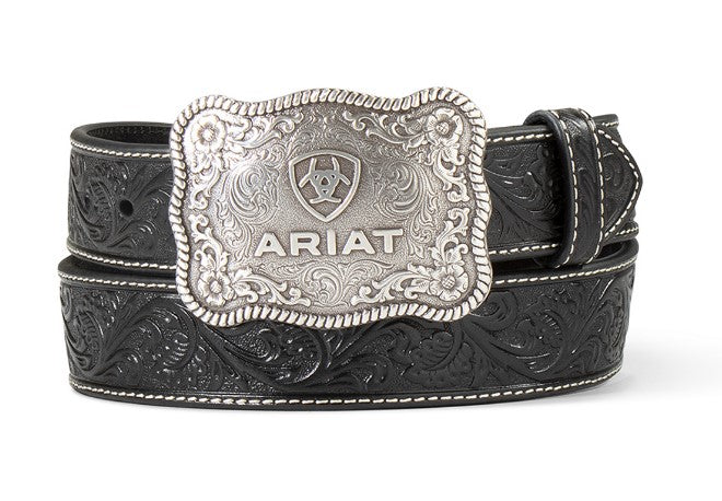 le bos M&F Ariat Black Embossed Plate Buckle Men's Belt A1020401