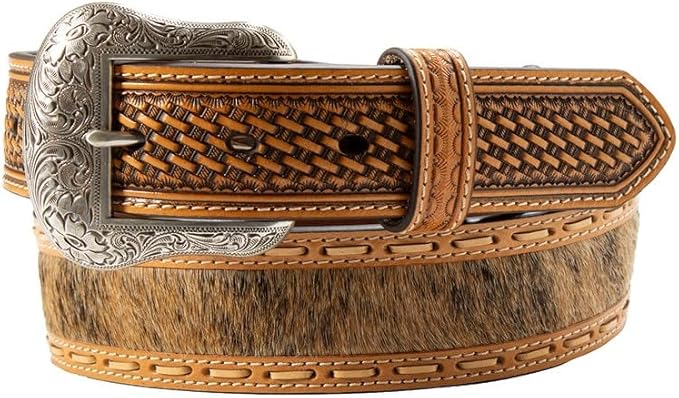 le bos M&F Nocona Brown Western Calf Hair Inlay Basketweave Men's Belt N210009502
