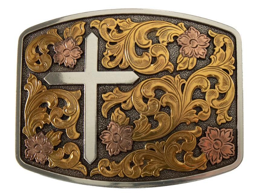 le bos M&F Nocona Rectangle Floral Cross Men's Belt Buckle 37945