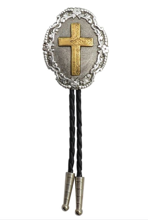 le bos M&F Western Leather Cord Bolo Tie with Cross DBT270