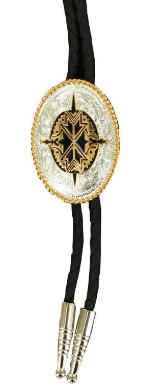 le bos M&F Western Silver & Gold With Aztec Center Oval Bolo Tie 2270235