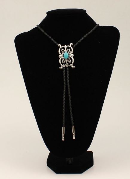 le bos M&F Western Silver Scroll Turquoise Stone Bolo Ties 22231