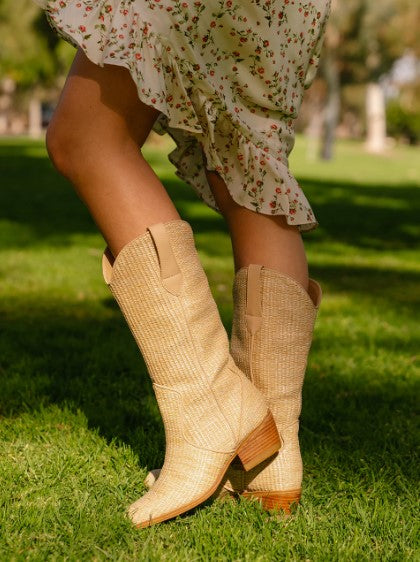 Le Bos Mia Natural Leat Jenah Women's Raffia Western Flair Boots ML2411002