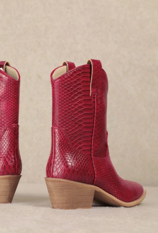 Le Bos MIIM Red Karlie Vegan Faux Snakeskin Women's Cowboy Boots KARLIE-RED