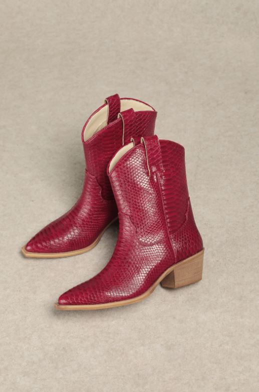 Le Bos MIIM Red Karlie Vegan Faux Snakeskin Women's Cowboy Boots KARLIE-RED
