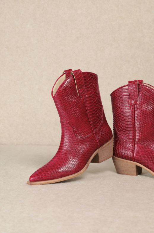 Le Bos MIIM Red Karlie Vegan Faux Snakeskin Women's Cowboy Boots KARLIE-RED