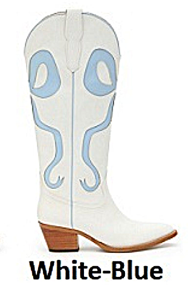 le bos MIIM White/Blue Isadora Women's Tall R-Toe Boots ISADORA-WHTBLUE