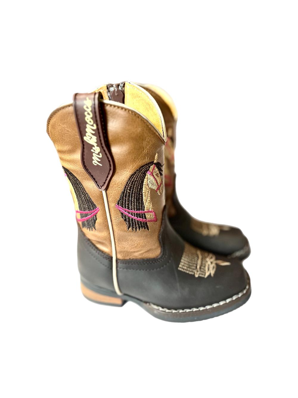 Le Bos Mishmoccs Brown Little Kids Wide Square Toe Cowgirl Boots COWGIRLBOOT