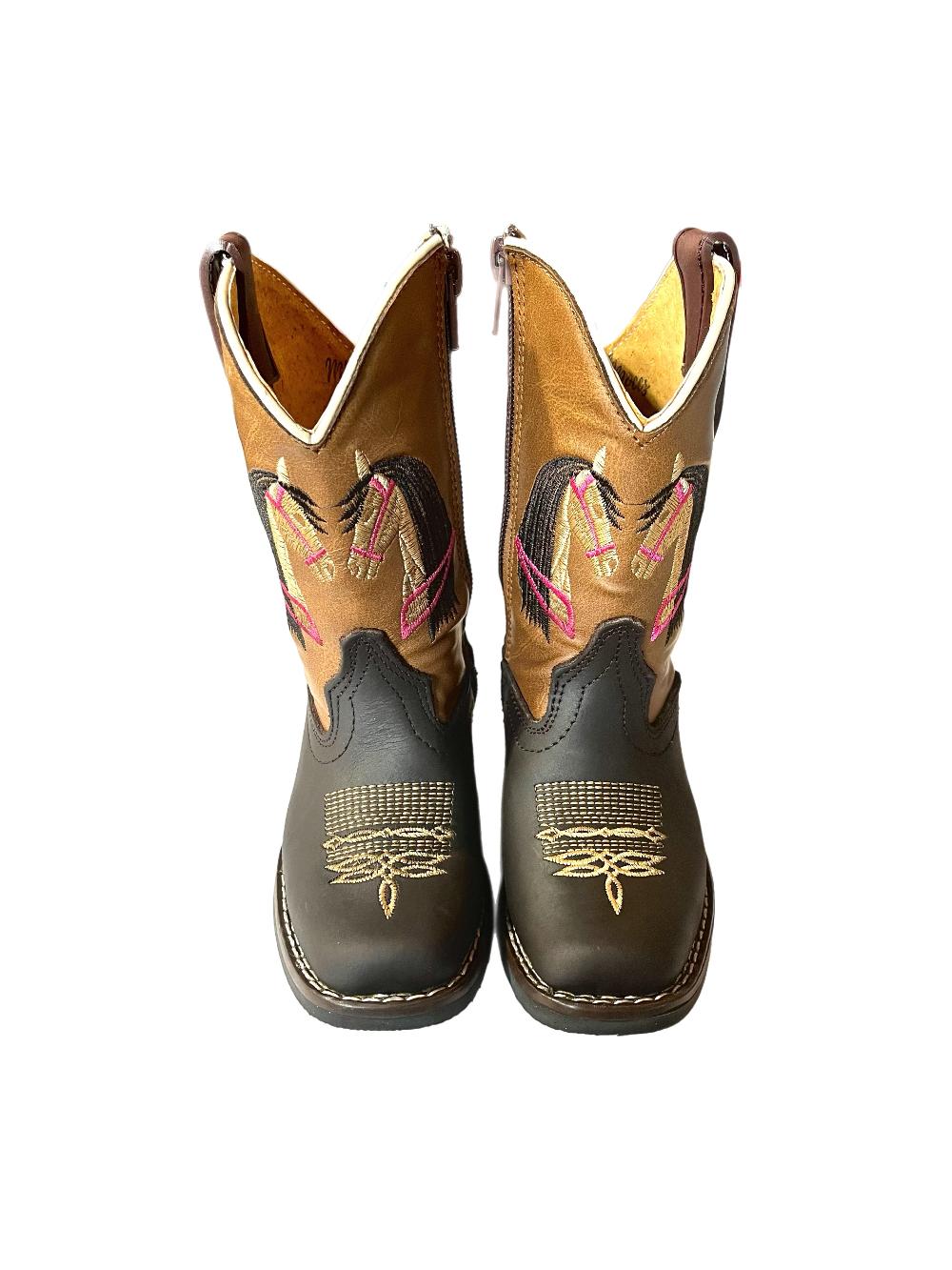 Le Bos Mishmoccs Brown Little Kids Wide Square Toe Cowgirl Boots COWGIRLBOOT