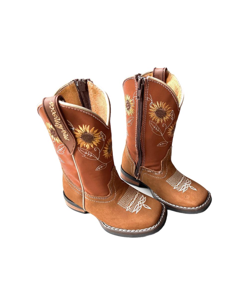 le bos Mishmoccs Sunflower Little Kid Wide Square Toe Boots SUNFLOWERBOOT