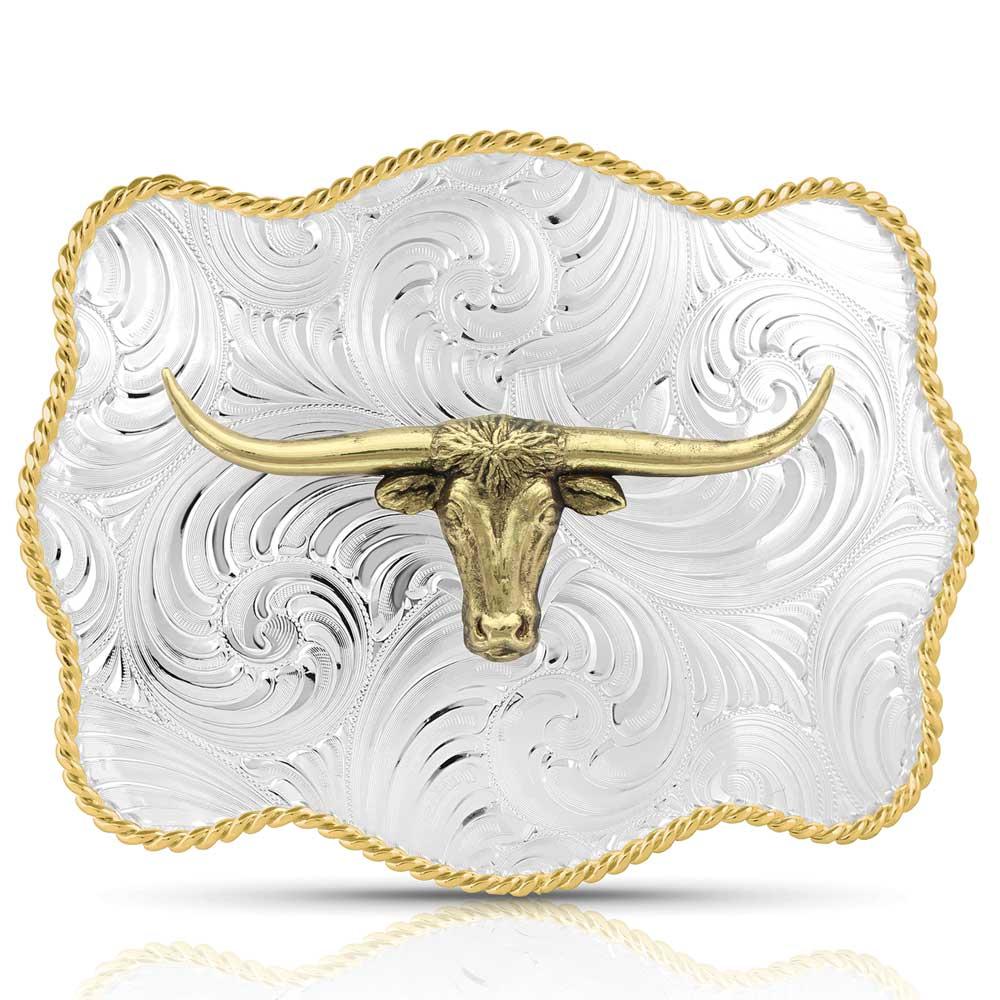 le bos Montana Silversmiths Bold Engraved Scalloped Buckle With Longhorn 50510-767H