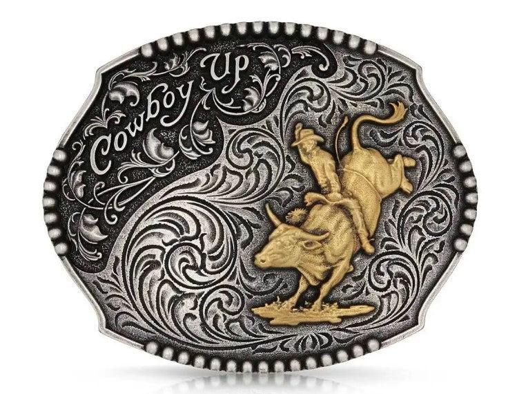le bos Montana Silversmiths Cowboy Up Bull Rider Buckle A1031P