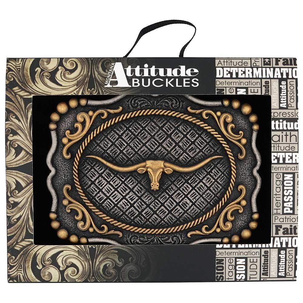 Le Bos Montana Silversmiths Framed Longhorn Attitude Buckle A1003P