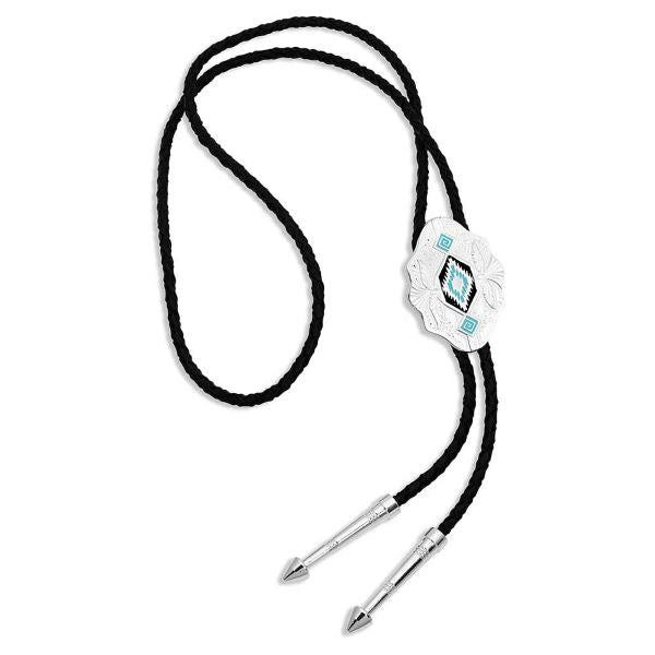 le bos Montana Silversmiths Turquoise/Black/Silver Southwest Scalloped Bolo Tie BT190TQ