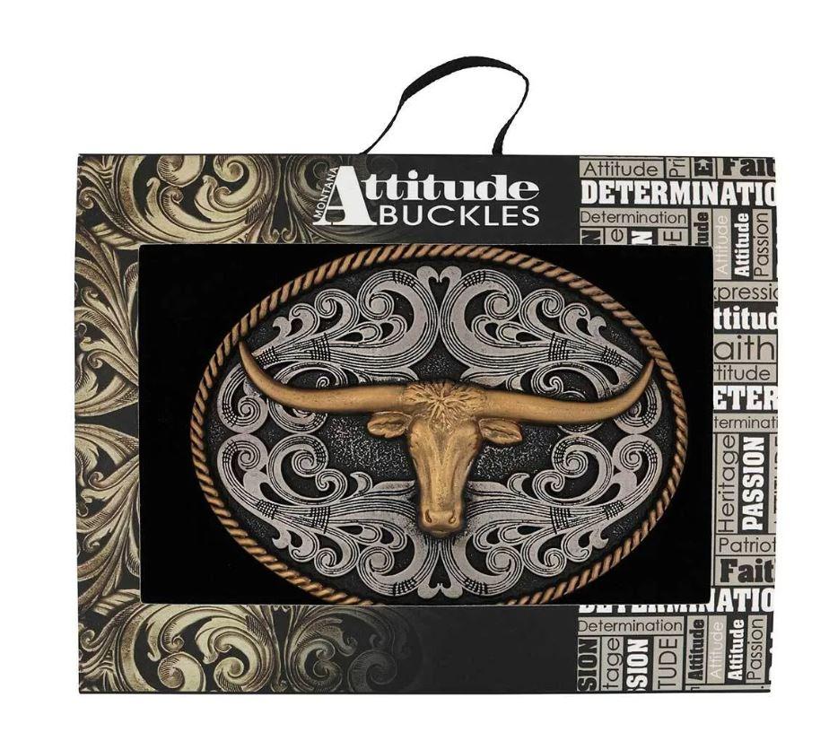 Le Bos Montana Silversmiths Two-Tone Longhorn Attitude Buckle A1015P
