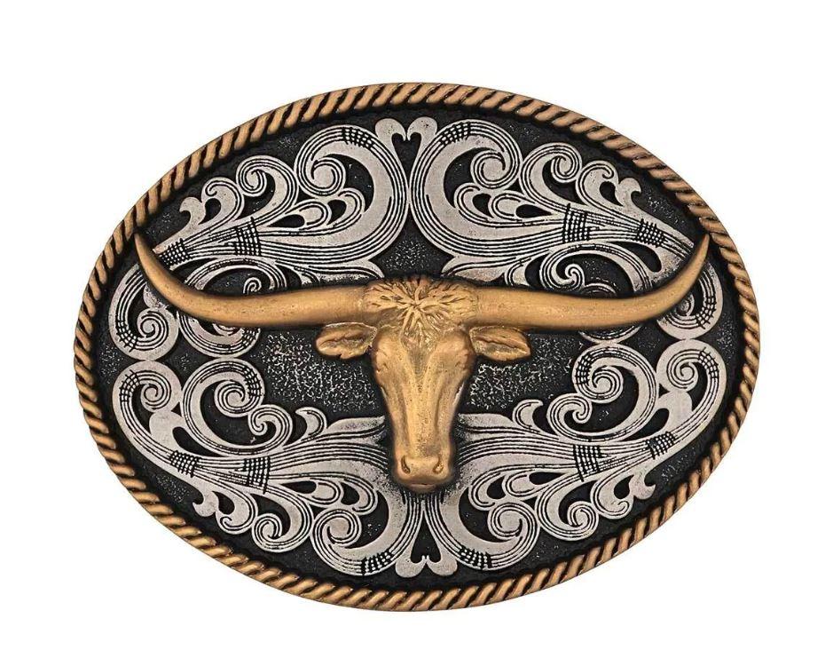 le bos Montana Silversmiths Two-Tone Longhorn Attitude Buckle A1015P
