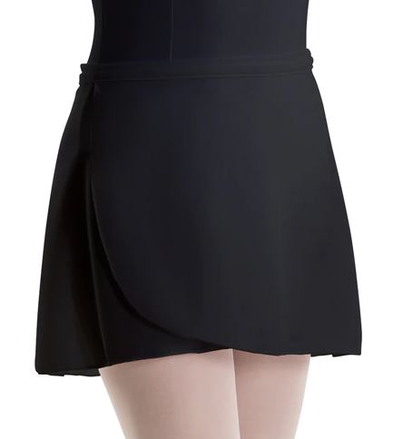 le bos Motionwear Black Short Wrap Tie Crepe Adult Skirt 1021