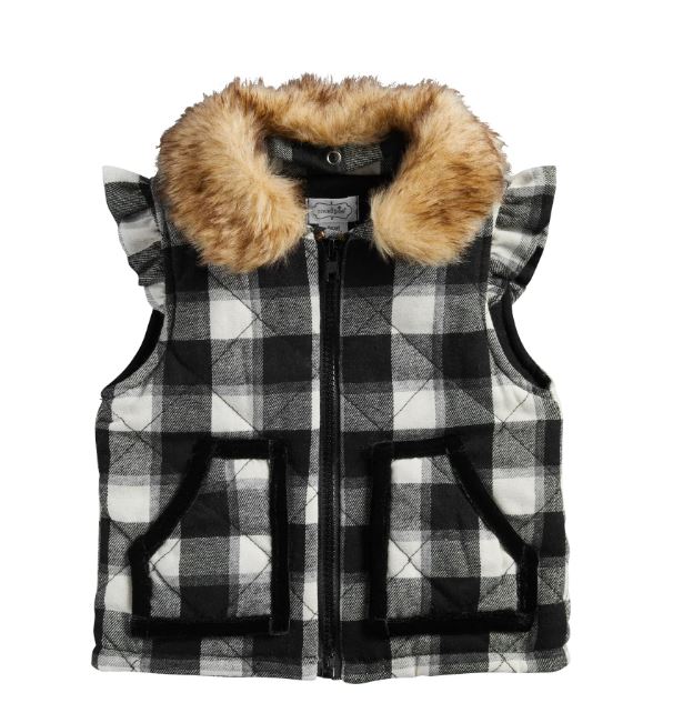 le bos Mud Pie Black Check Girls Quilted Vest 11080092