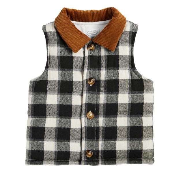 le bos Mud Pie Boys Buffalo Check Vest Corduroy Collar 11080096